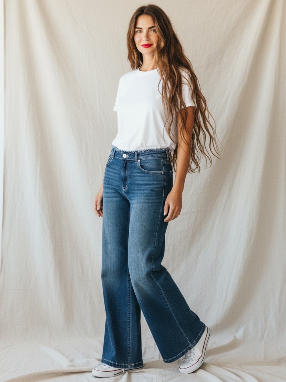 Distressed Raw Edge Waist Bell Bottom Denim Jeans Size M